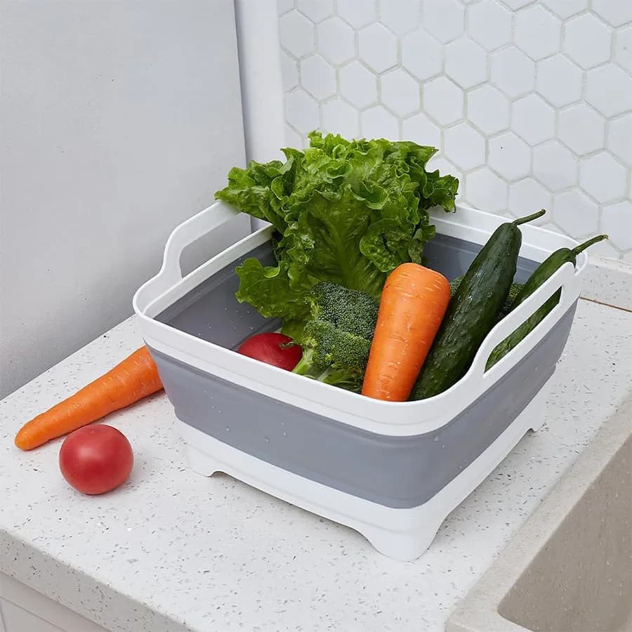 Lavabo à légumes pliable en plastique de 9 litres avec bouchon de vidange pour le stockage des plats