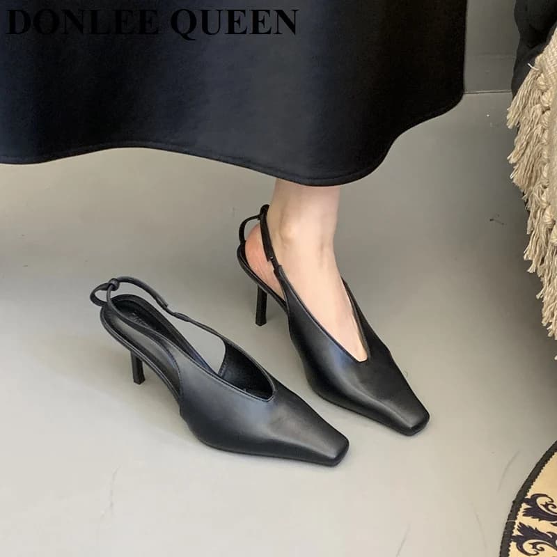 Sandales de printemps à talons hauts et fins pour femmes, escarpins à bout carré, chaussures peu pro