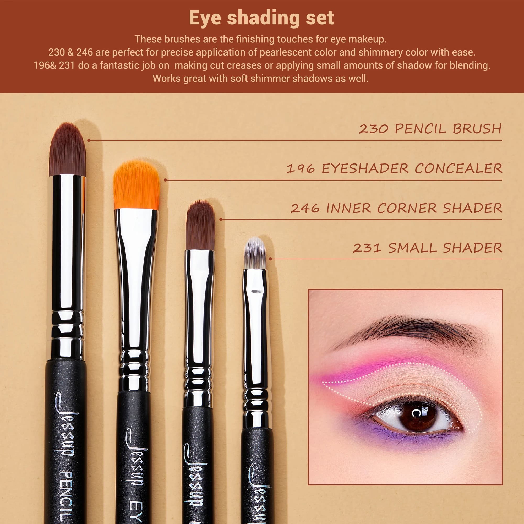 Jessup-Ensemble de pinceaux de maquillage pour les yeux, noir, synthétique, premium, ombre à barrage