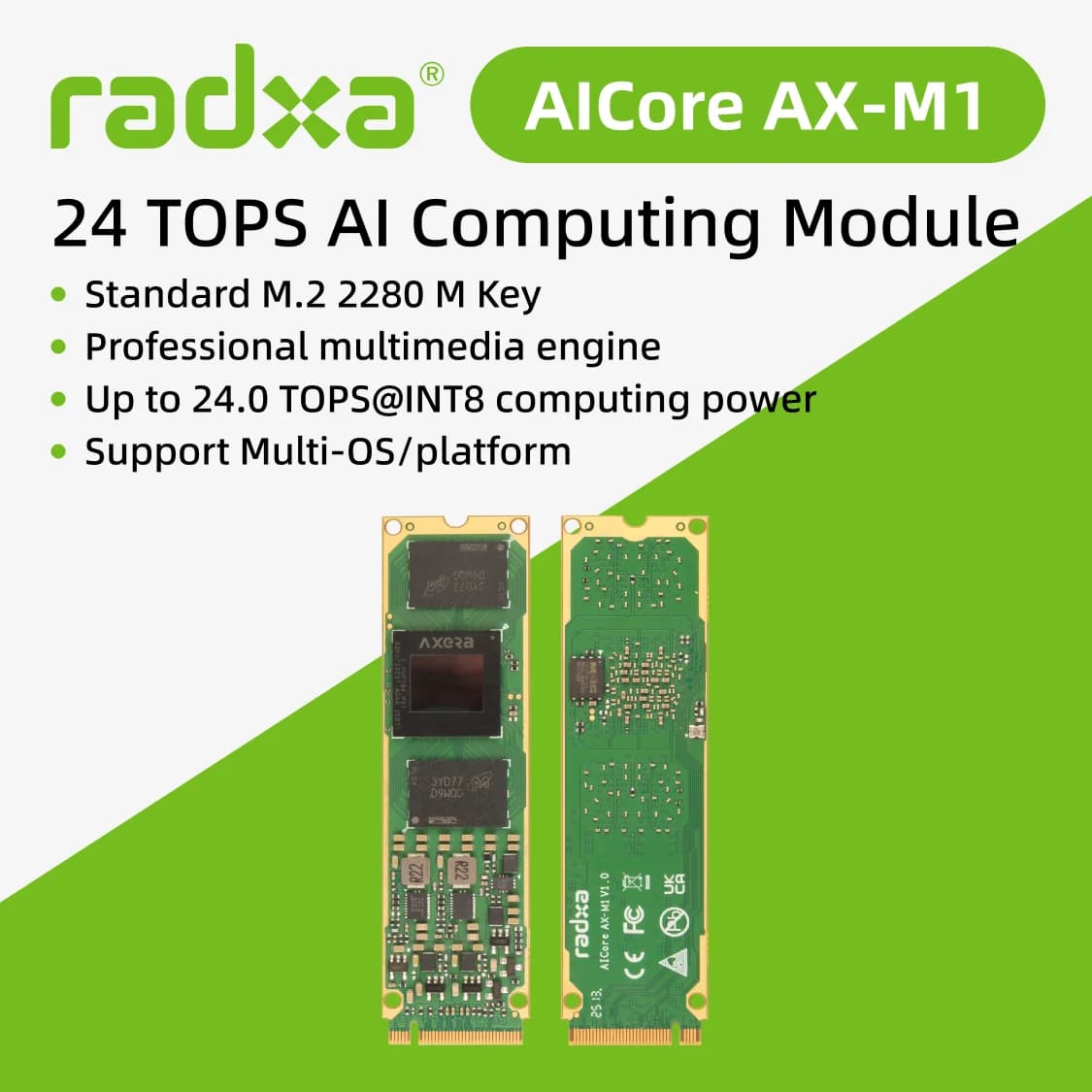 Radxa AICore AX-M1, module d'accélération AI, Axera AX8850, 24 TOPS@INT8, 8 Go de RAM