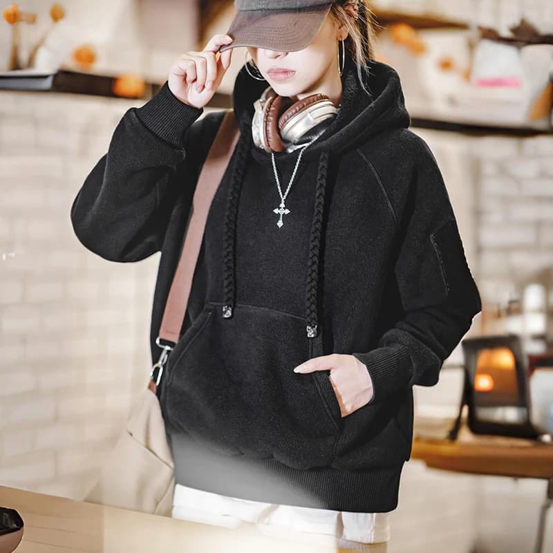 Maden Sweat-shirt à capuche pour femme en polaire épaisse pour l'automne et l'hiver Vert foncé taill