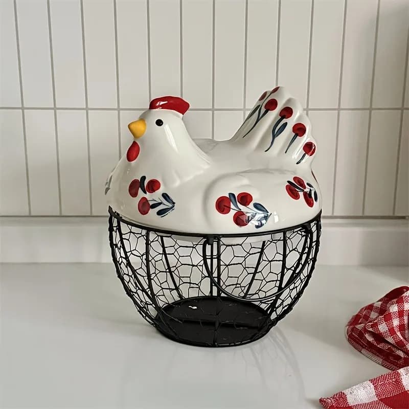 Baske à œufs en céramique en forme de poule de ferme, porte-œufs en céramique avec couvercle, organi