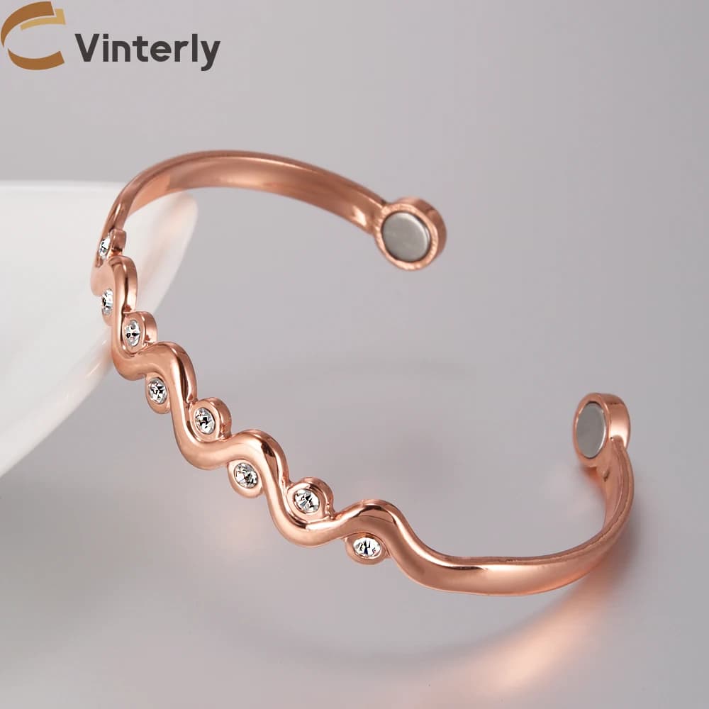 Vinterly Bracelets en cuivre pur magnétique zircone cubique Bracelets réglables arthrite santé aiman