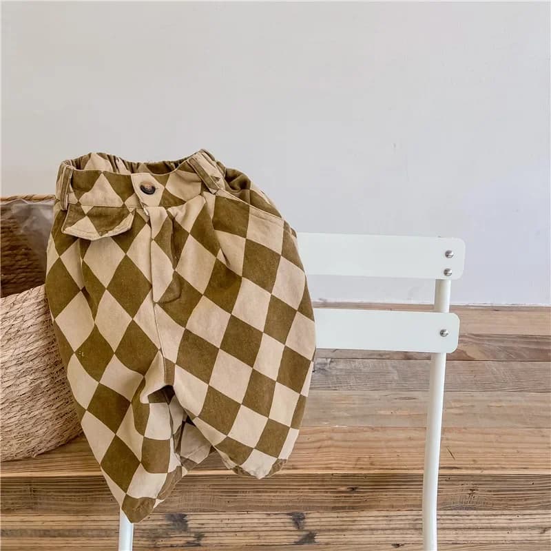 Pantalons Harem en coton lavé pour enfants de 1 à 7 ans, design à carreaux vintage, tendance japonai