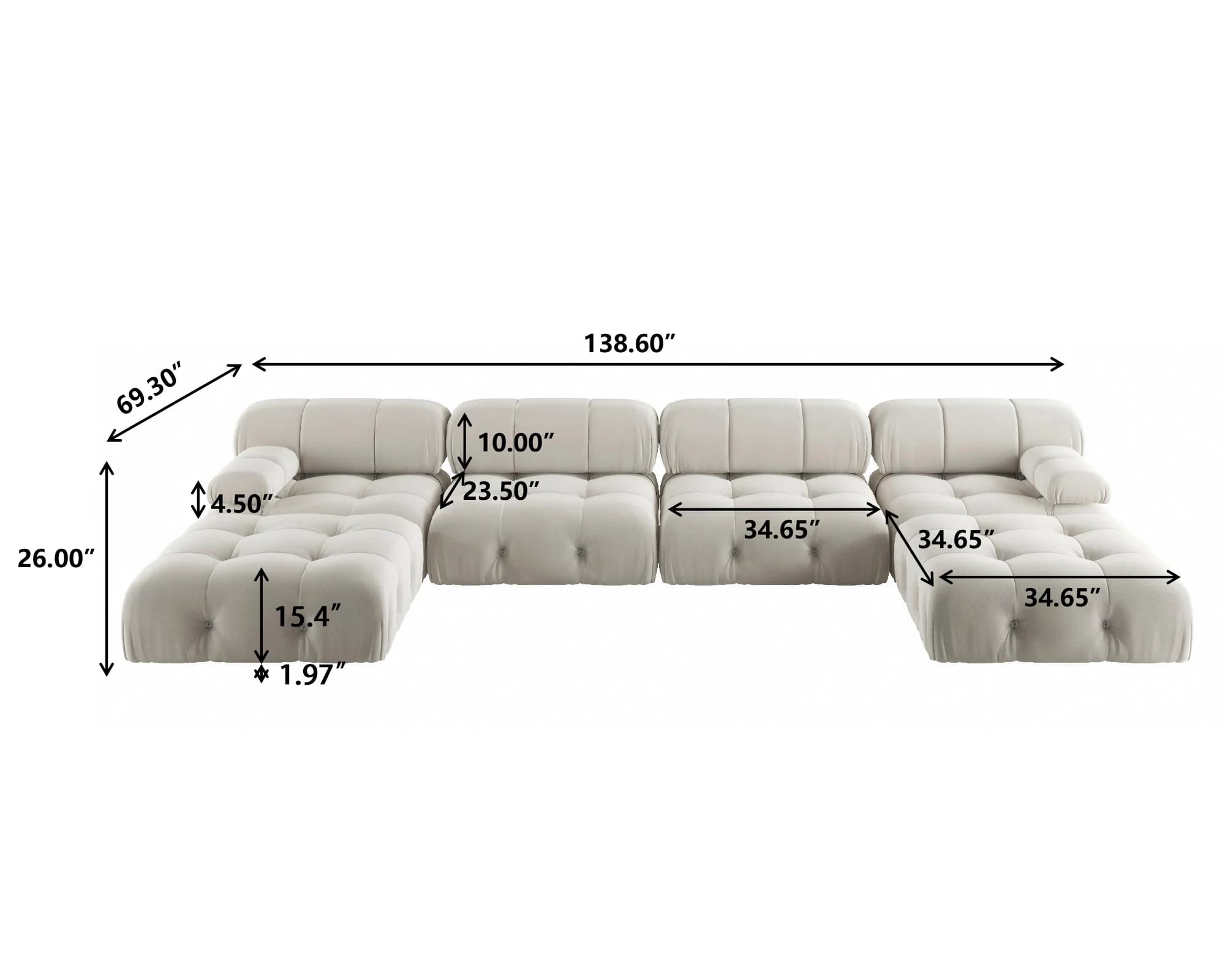Sdorens Canapé sectionnel modulaire de 138 pouces Canapés en velours minimalistes modernes en forme 