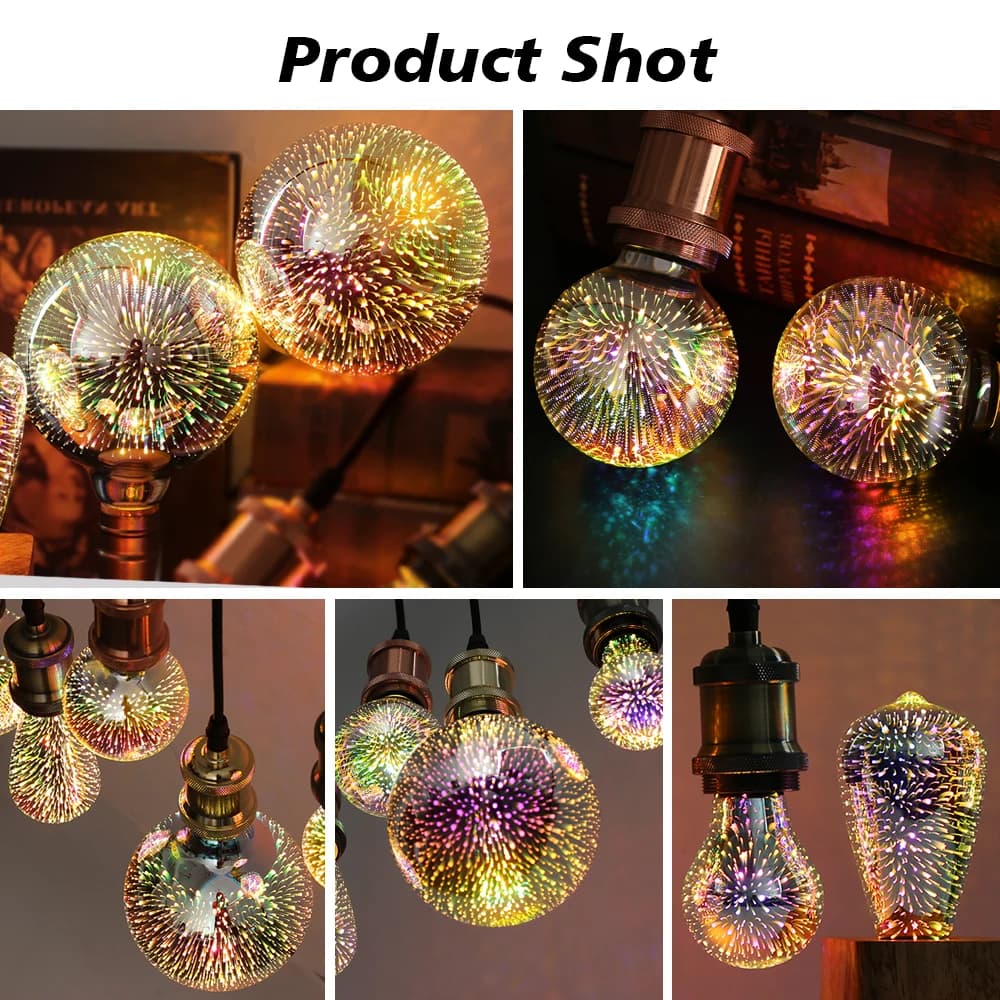 Décoration 3D LED Edison ampoule E27 6W 110V 220V Vintage étoile feux d'artifice lampe vacances veil