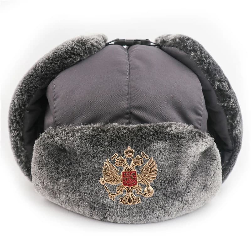 Chapeau d'hiver pour homme, chapeau de trappeur russe, avec Badge soviétique, fausse fourrure, rabat