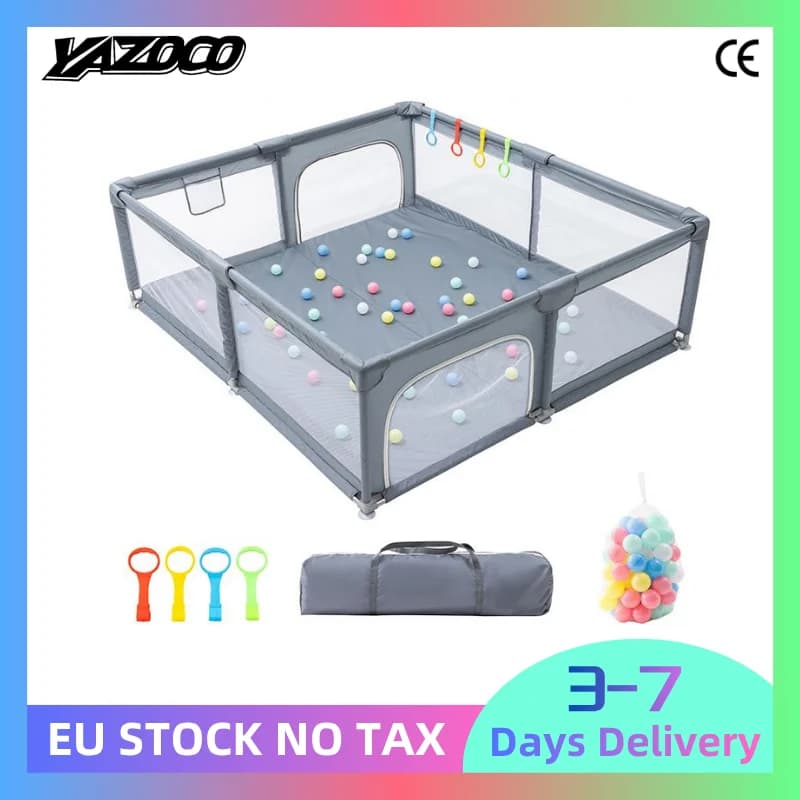 Parc de jeu pour bébé gris clair avec anneaux de traction, barrière de sécurité pour enfant, boîte à