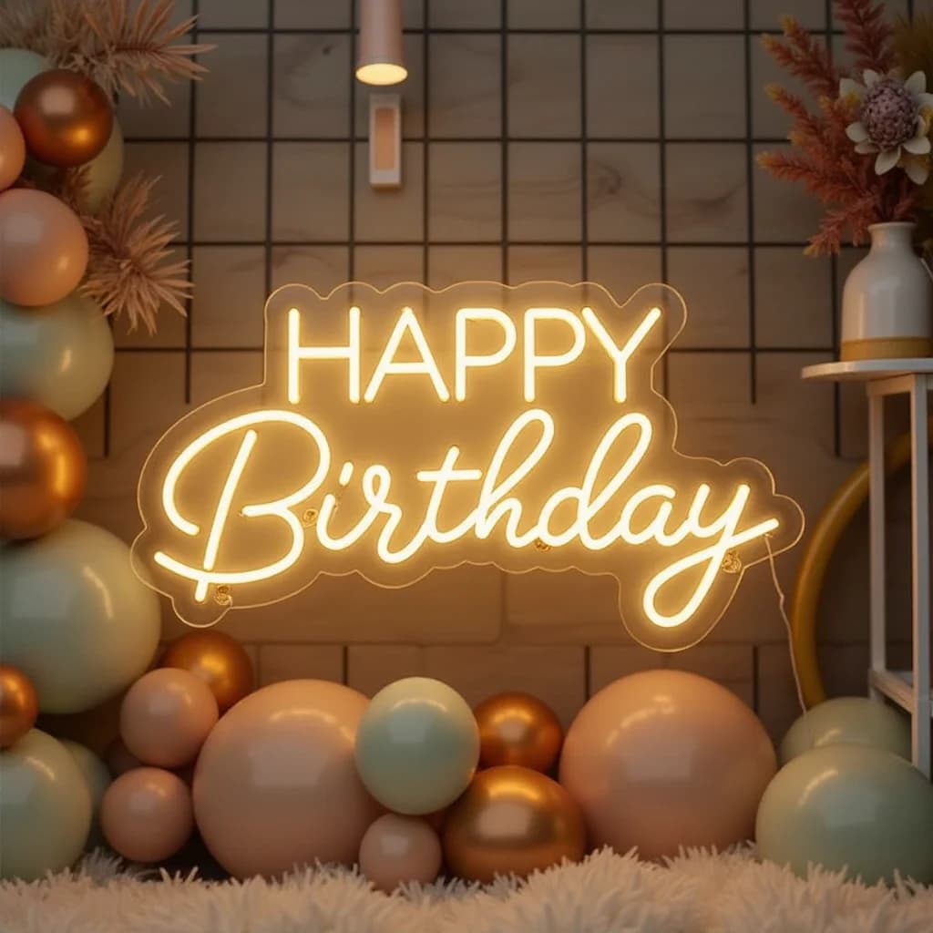 Joyeux anniversaire enseigne au néon LED néon pour la décoration de fête d'anniversaire baptême Bar 