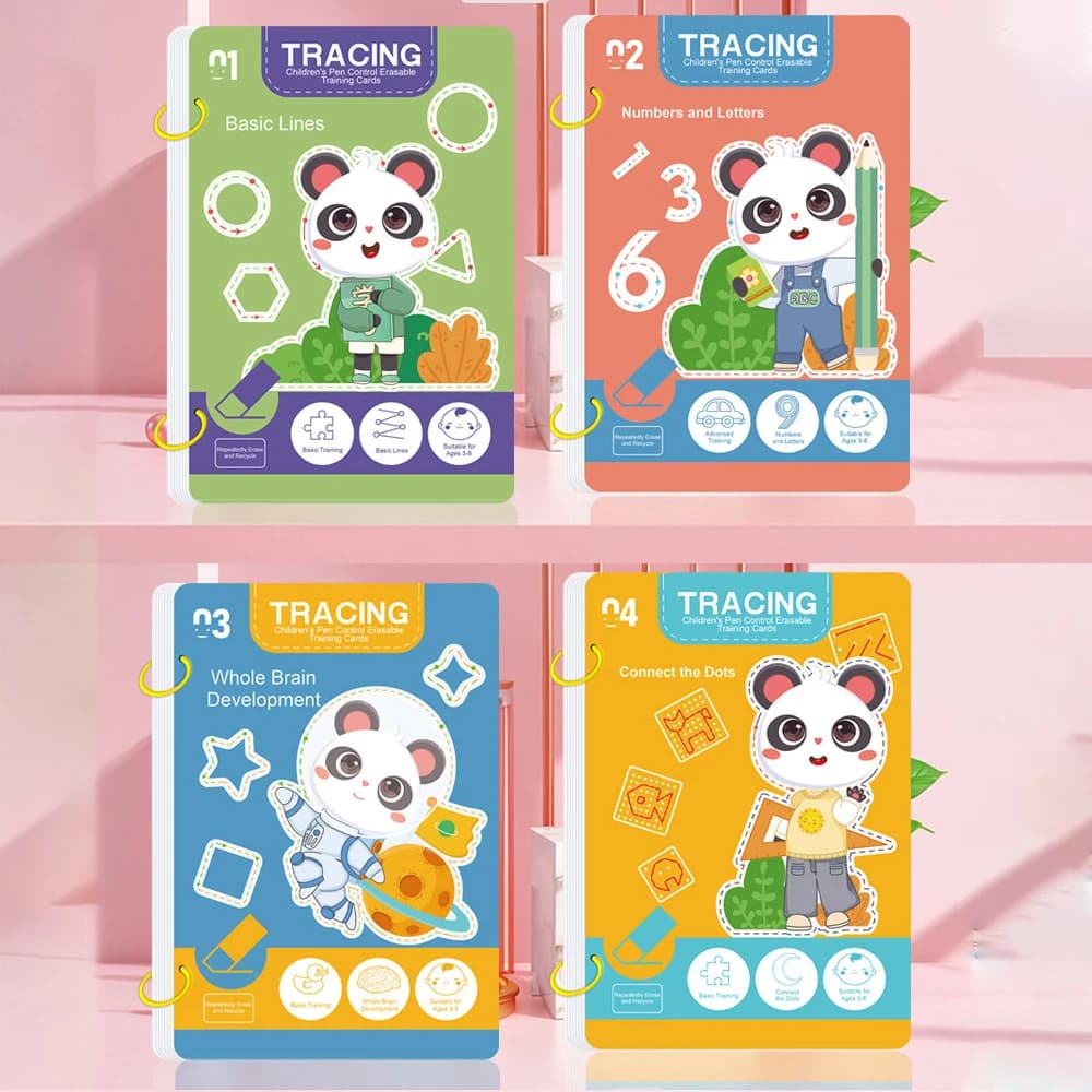 Ensemble de cahiers d'exercices réutilisables pour enfants de 34 pages avec stylo effaçable - Appren