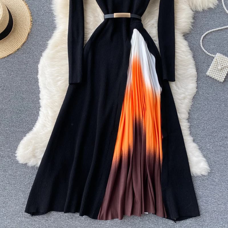 BanFrederder-Robe plissée imprimée rétro pour femmes, robe midi élégante, patchwork nickel é avec ce