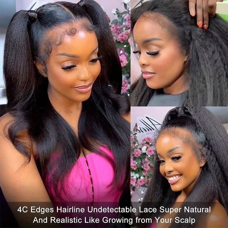 Perruque en cheveux humains à 250% de densité, texture Kinky Straight Yaki, pré-épilée, 13x4 et 5x5,
