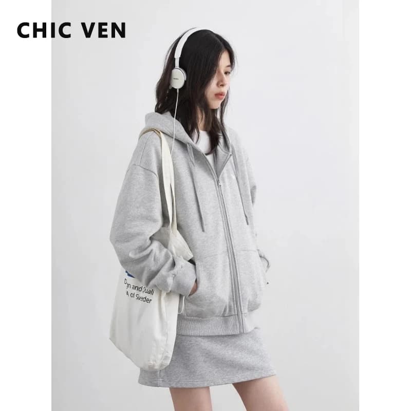 CHIC VEN coréen femmes sweats ample décontracté nouveau à capuche femme haut cordon dames veste pola