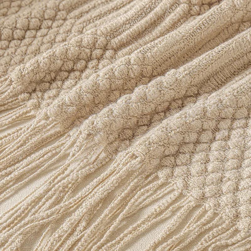 Couverture tricotée kaki avec glands, couvre-lit épais Vintage de luxe pour ferme, couverture surdim