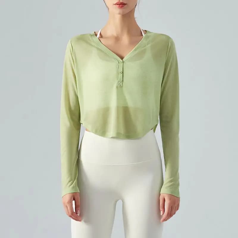T-shirt à manches longues et col en v pour femme, vêtement Simple et Simple, résistant au soleil
