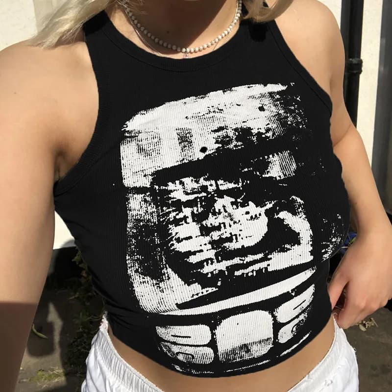 Débardeur court imprimé y2k, sans manches, col rond, Corset, basique, pour femme, été