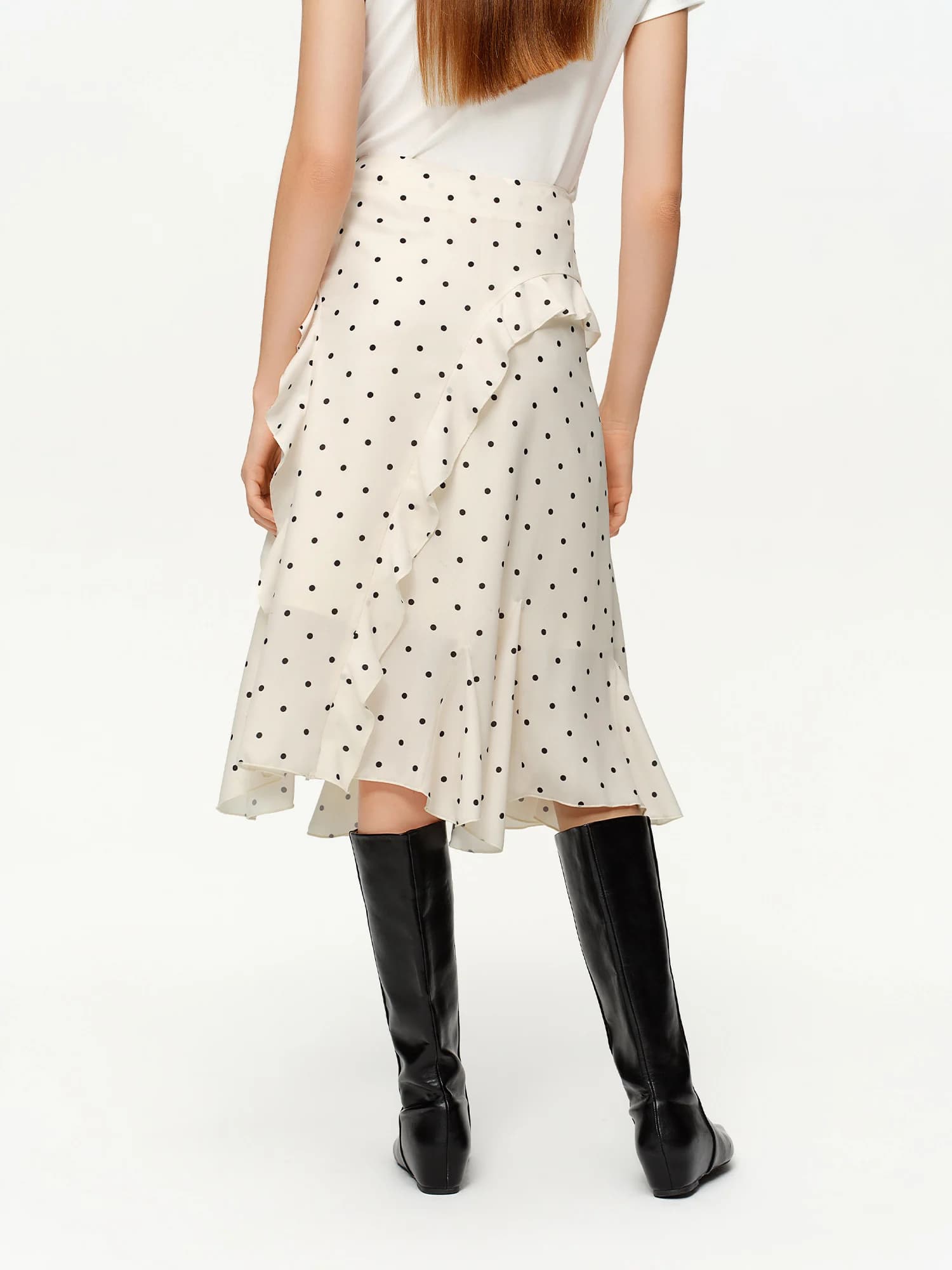 Jupe mi-longue à volants irréguliers à pois DUSHU, nouvelle jupe mi-longue à taille haute de style c
