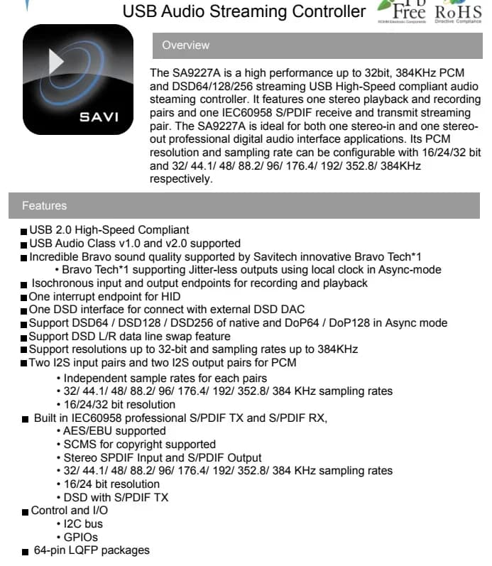 SA9GG-Sortie Source Numérique USB Vers éventuelles DIF Optique I2S.32BIT 384K DSDMatte Suooprt AC3,D