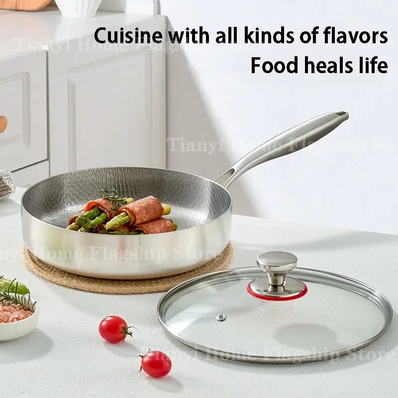 Poêle à frire antiadhésive Wok en titane et acier inoxydable, 20/24/28cm, poêle à Steak aux œufs, cu