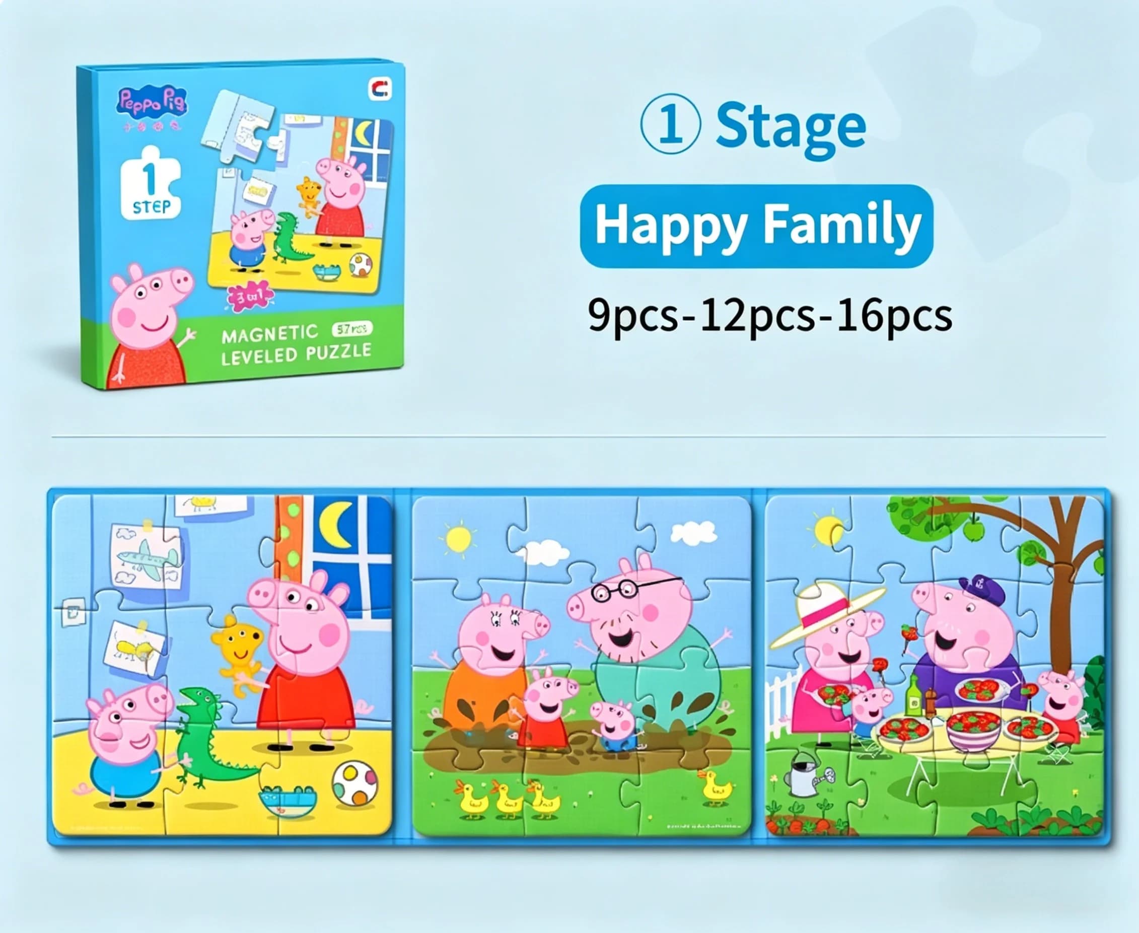 Puzzles magnétiques Peppa Pig pour enfants, livre de puzzles progressifs à 5 niveaux, 15 motifs, jou
