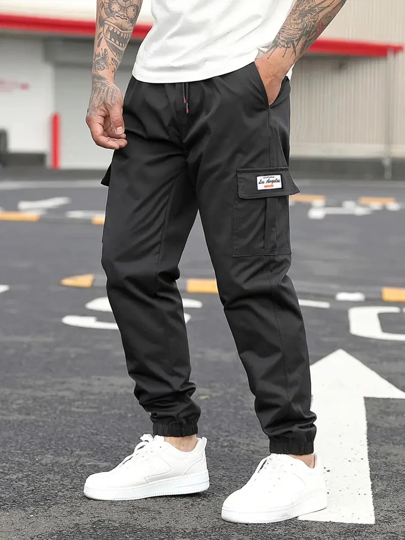 Pantalon Cargo Décontracté Homme Printemps, Pantalon de Jogging Extérieur à Taille Élastique et Cord