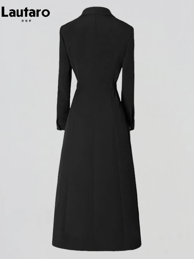 Lautaro-Trench-coat long noir ajusté pour femme, chic, élégant, simple boutonnage, vêtements de créa