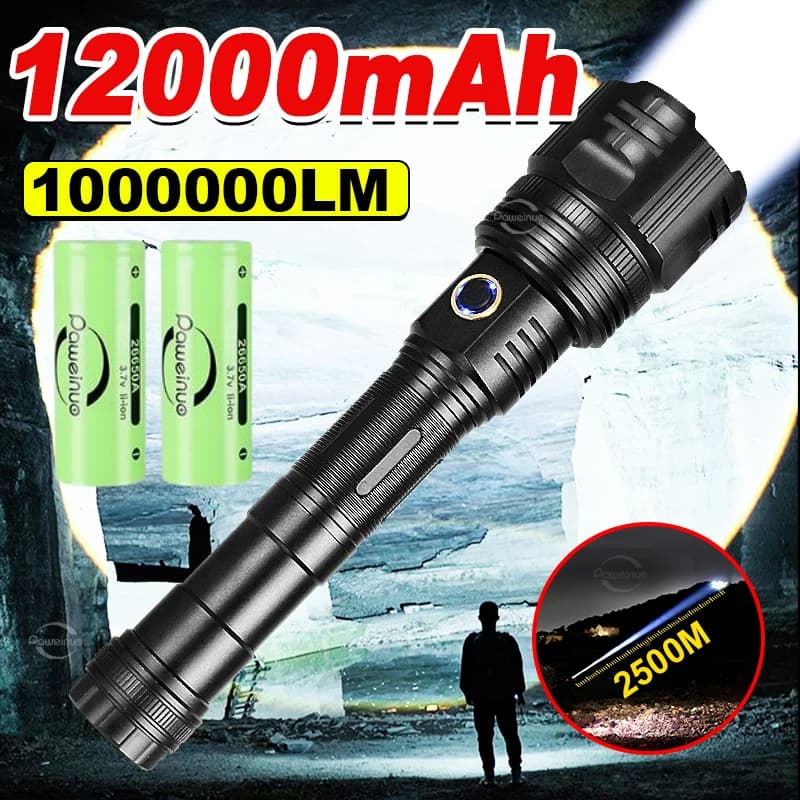 Nouveau Lampes de poche Laser blanches 12000mAh 1000000 LM lampe de poche Ultra puissante Zoom USB l