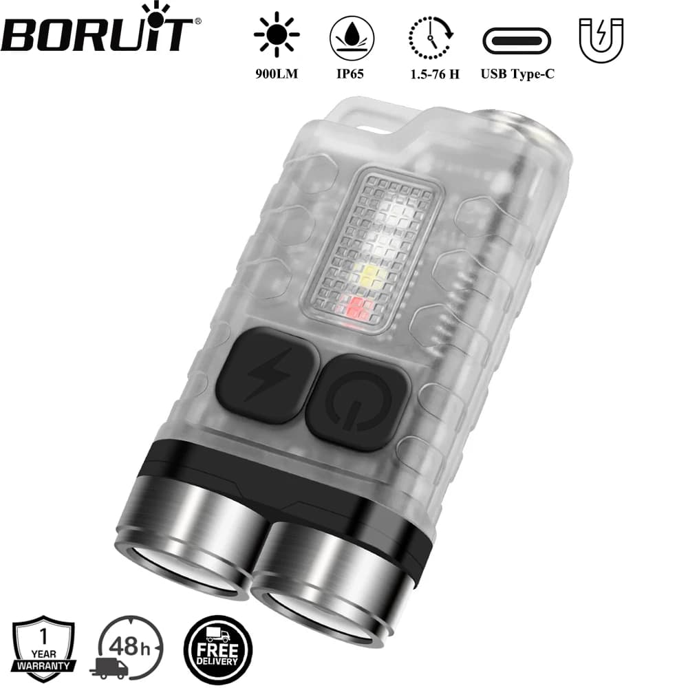 BORUiT V3 porte-clés LED Portable 900LM EDC lampe de poche UV lampe de travail type-c Mini torche Re