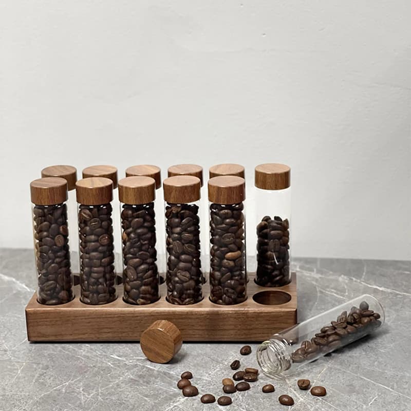 Tube de stockage de grains de café, doseur unique en verre 17g 22g, récipient à base de noix avec en