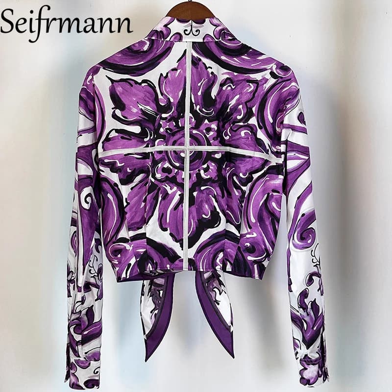 Seifrmann élégant femmes hauts col rabattu simple boutonnage à manches longues mode imprimé chemise 
