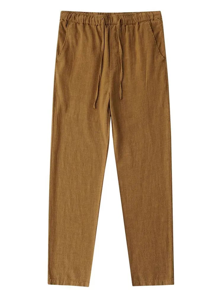 Pantalon Chino décontracté en coton et lin pour hommes, jambes larges, léger, Baggy, survêtement en 