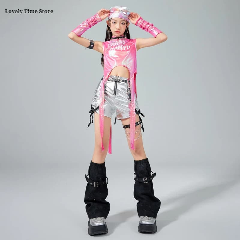 Hip Hop filles doux brillant haut court argent Cargo pantalon enfants k-pop Jazz danse vêtements ens