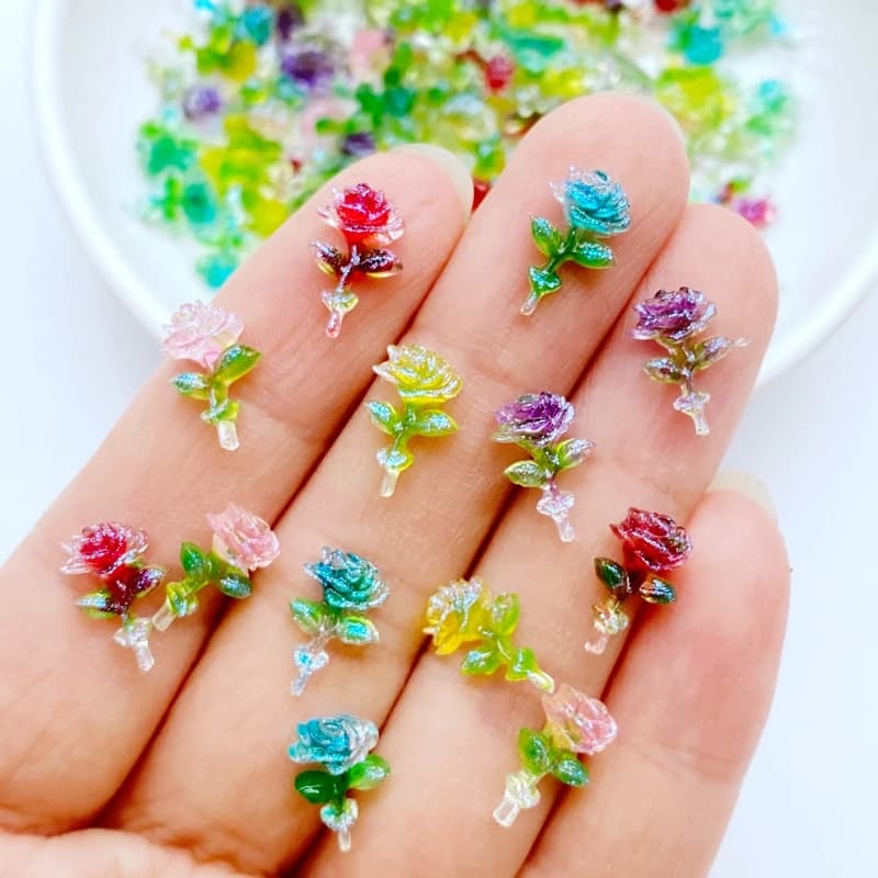 100 pièces nouveau mignon Mini 7*11mm Roses brillantes dos plat résine Cabochons Scrapbooking bijoux