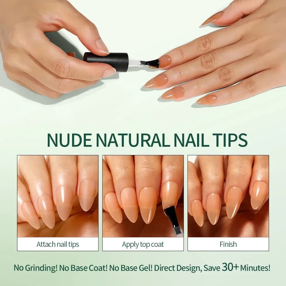 Nailpop 3-en-1 nu naturel doux ongles conseils ensemble 140 pièces tons de peau presse sur les ongle