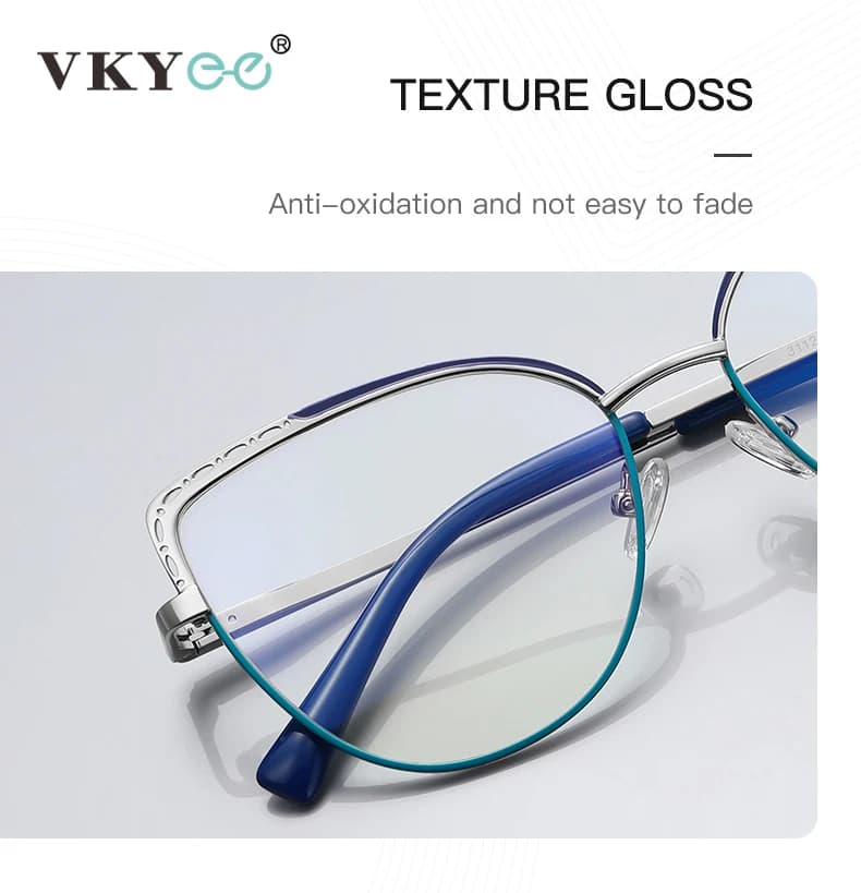 VKYEE métal géométrique femmes Anti-lumière bleue lunettes Design à la mode personnalisable Prescrip