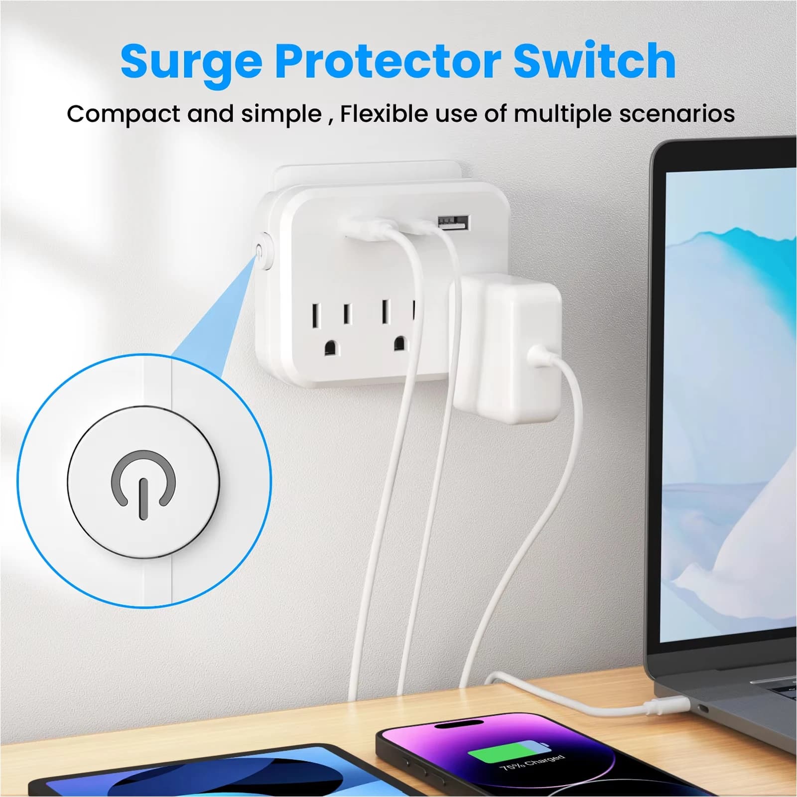 US Switch avec protection contre les surtensions Mini prise de courant portable 6 en 1 Multifonction