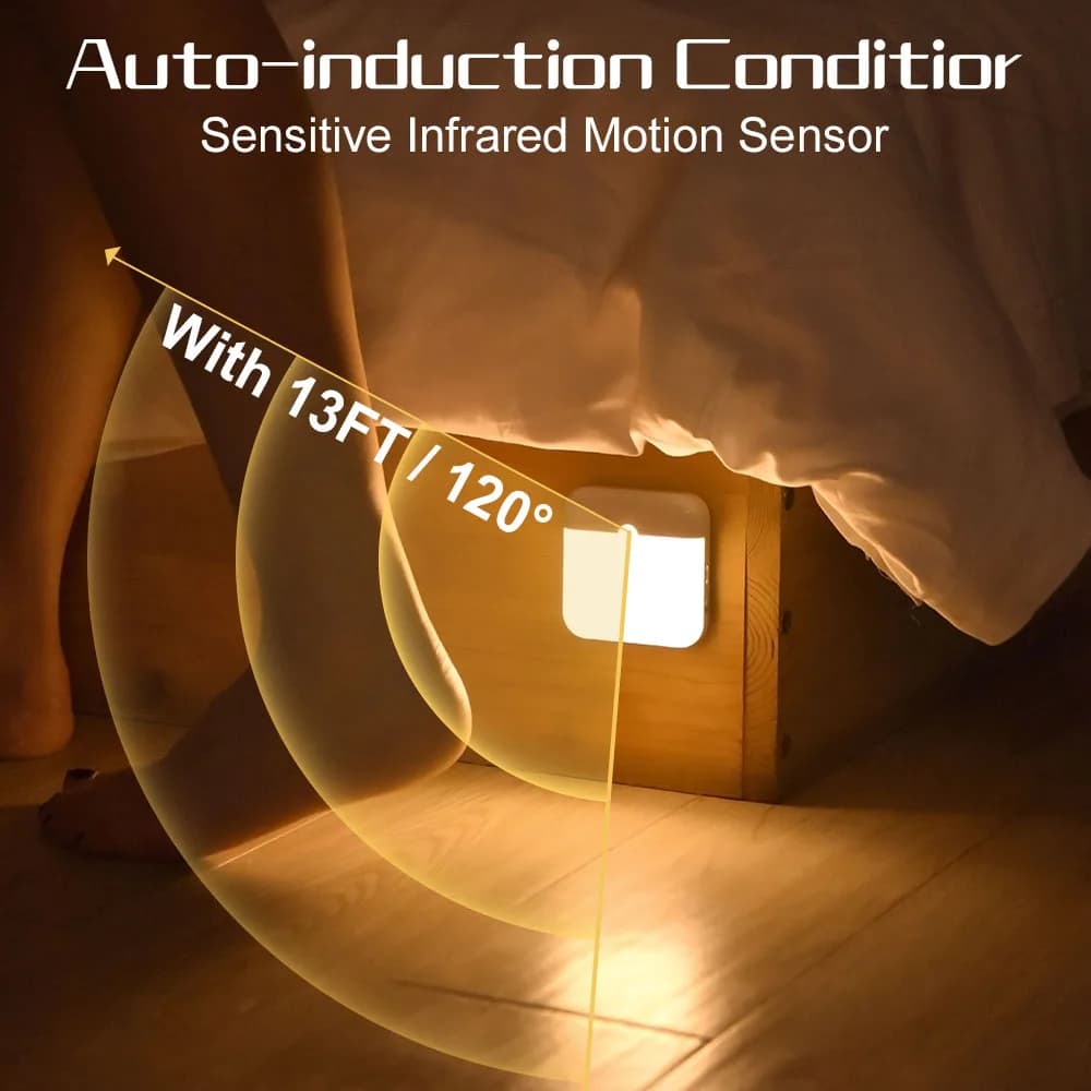 Lumière de capteur de mouvement Led USB TYPE-C charge lampe carrée pour chambre cuisine escalier cou