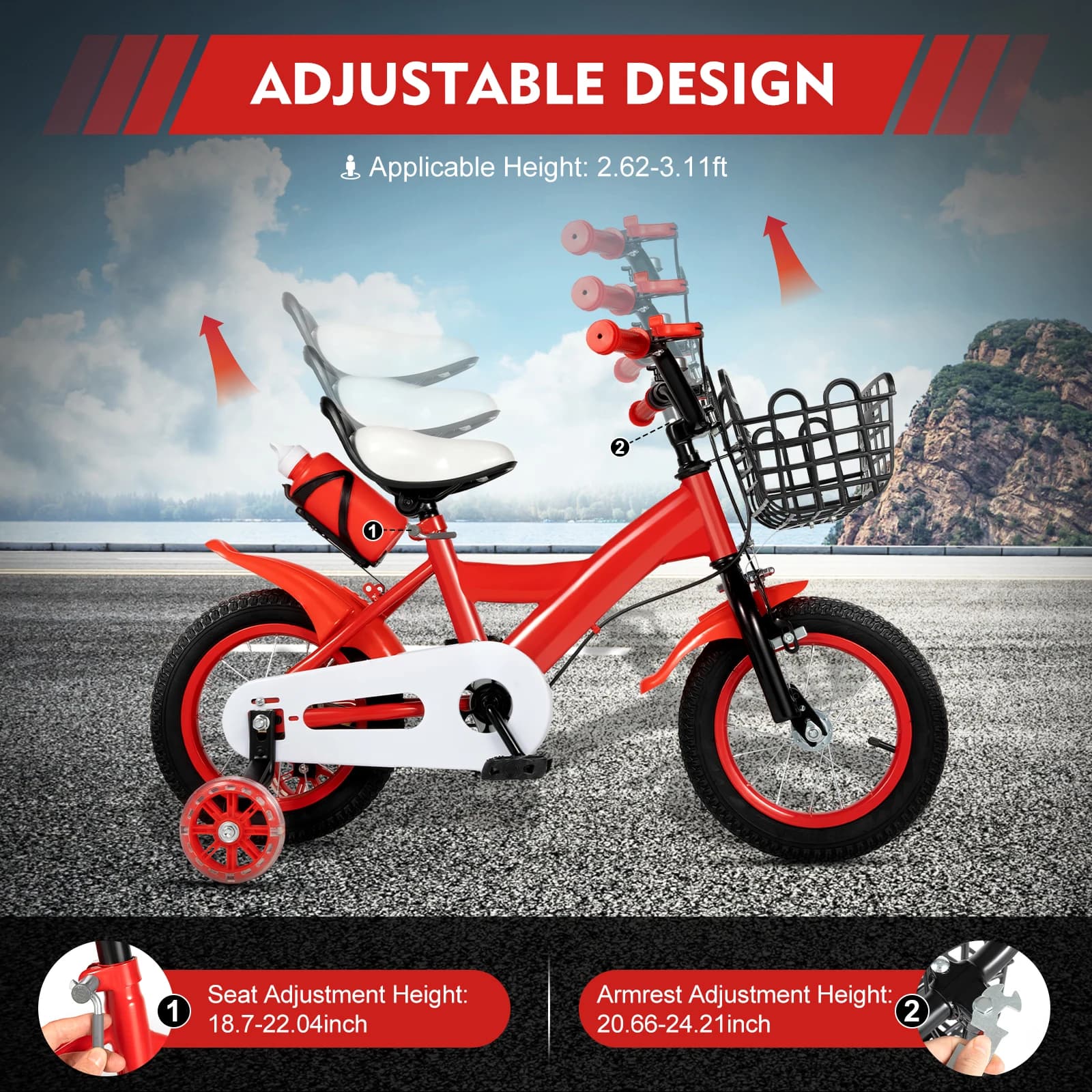 Vélo pour enfants garçons filles vélo pour tout-petits hauteur réglable vélo pour enfants avec panie