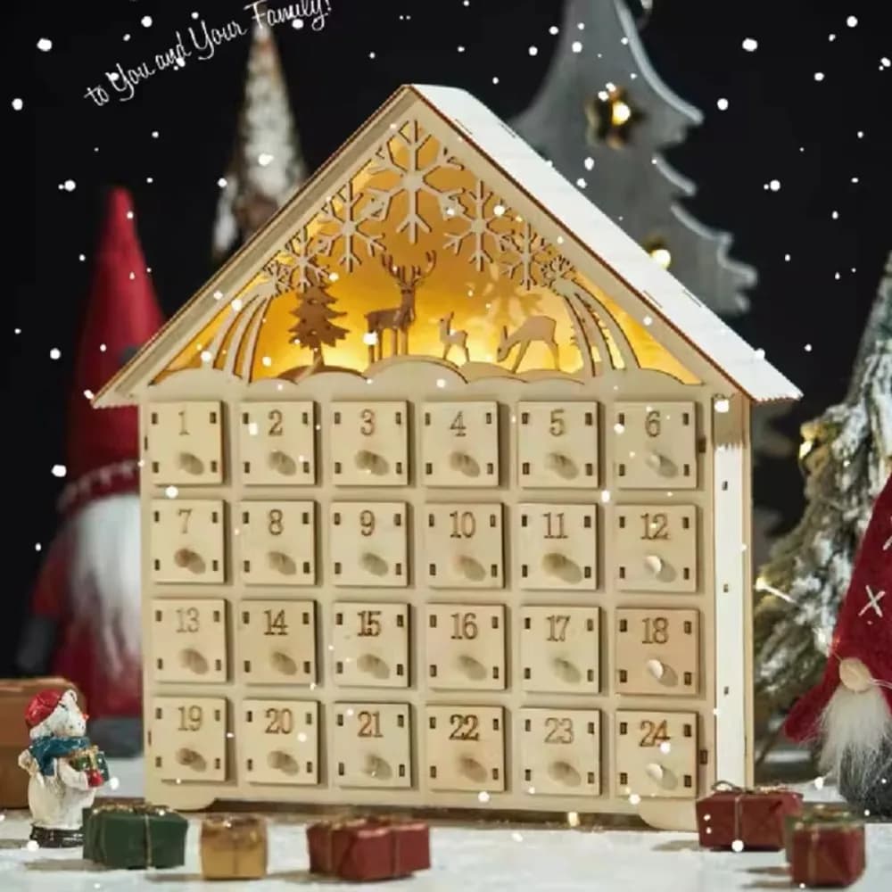 Calendrier de l'avent de noël en forme de maison, avec 24 tiroirs vides, sculpture creuse, compte à 