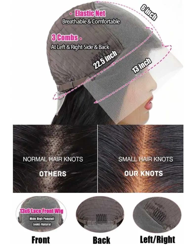 Perruques de cheveux humains indiens bruts ondulés, densité 250%, 40-42 pouces, avec dentelle HD 13x