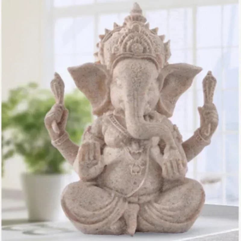 Statue d'éléphant de bouddha Ganesha en grès faite à la main, Sculpture pour la décoration de la mai