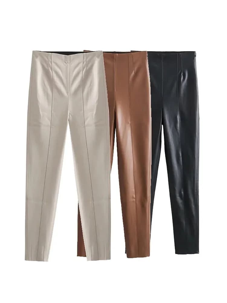 HH 2024 Pantalon en simili cuir pour femme Taille haute Pantalon à jambes droites Mode Femme Streetw