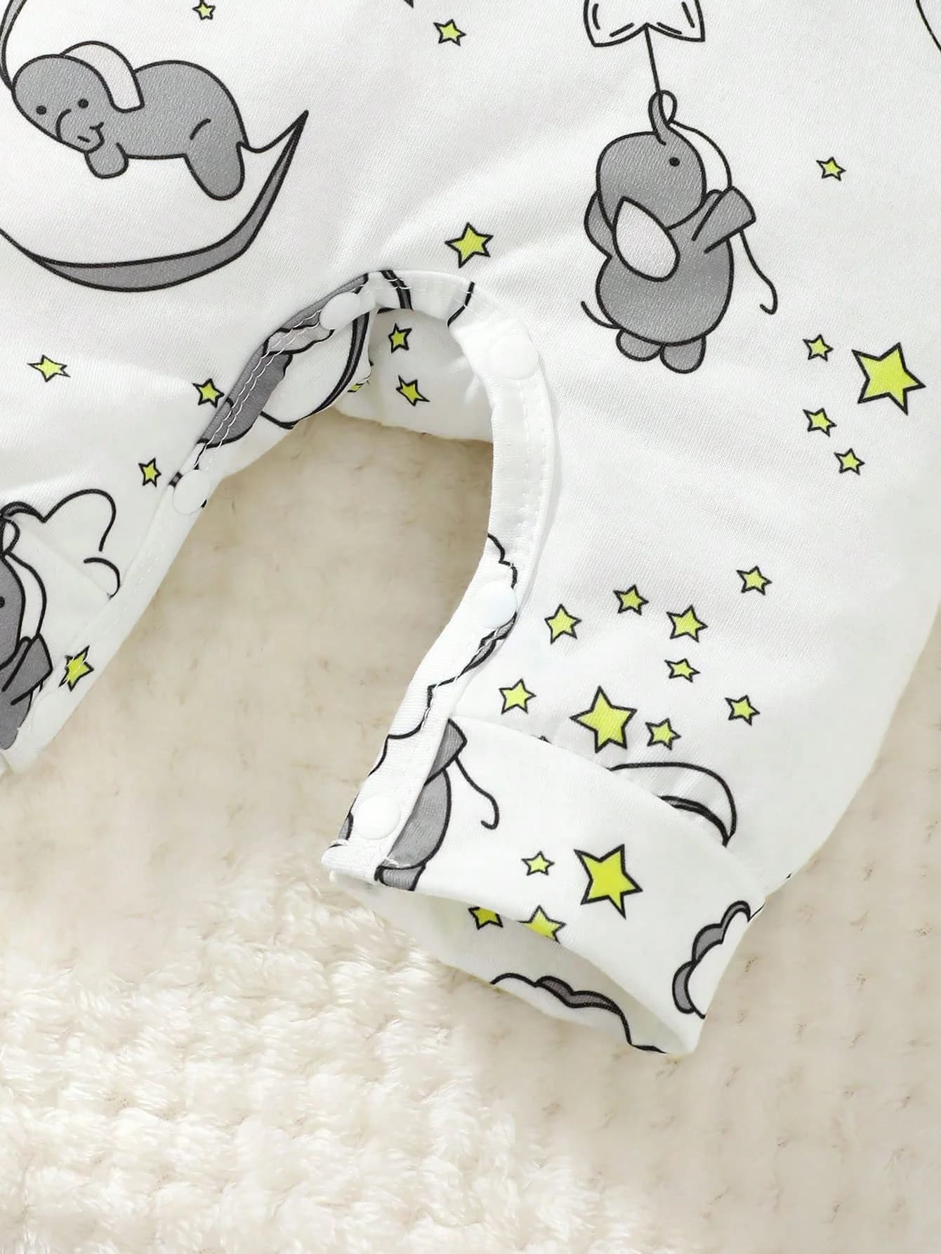 Barboteuse à manches longues avec chapeau, 2 pièces, motif d'éléphant de dessin animé mignon pour bé