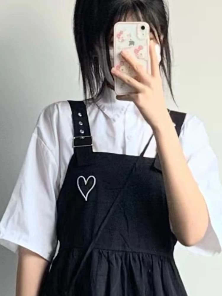 FIBfur s-Robe à bretelles imprimées en forme de cœur pour femmes, style preppy Kawaii, streetwear fi