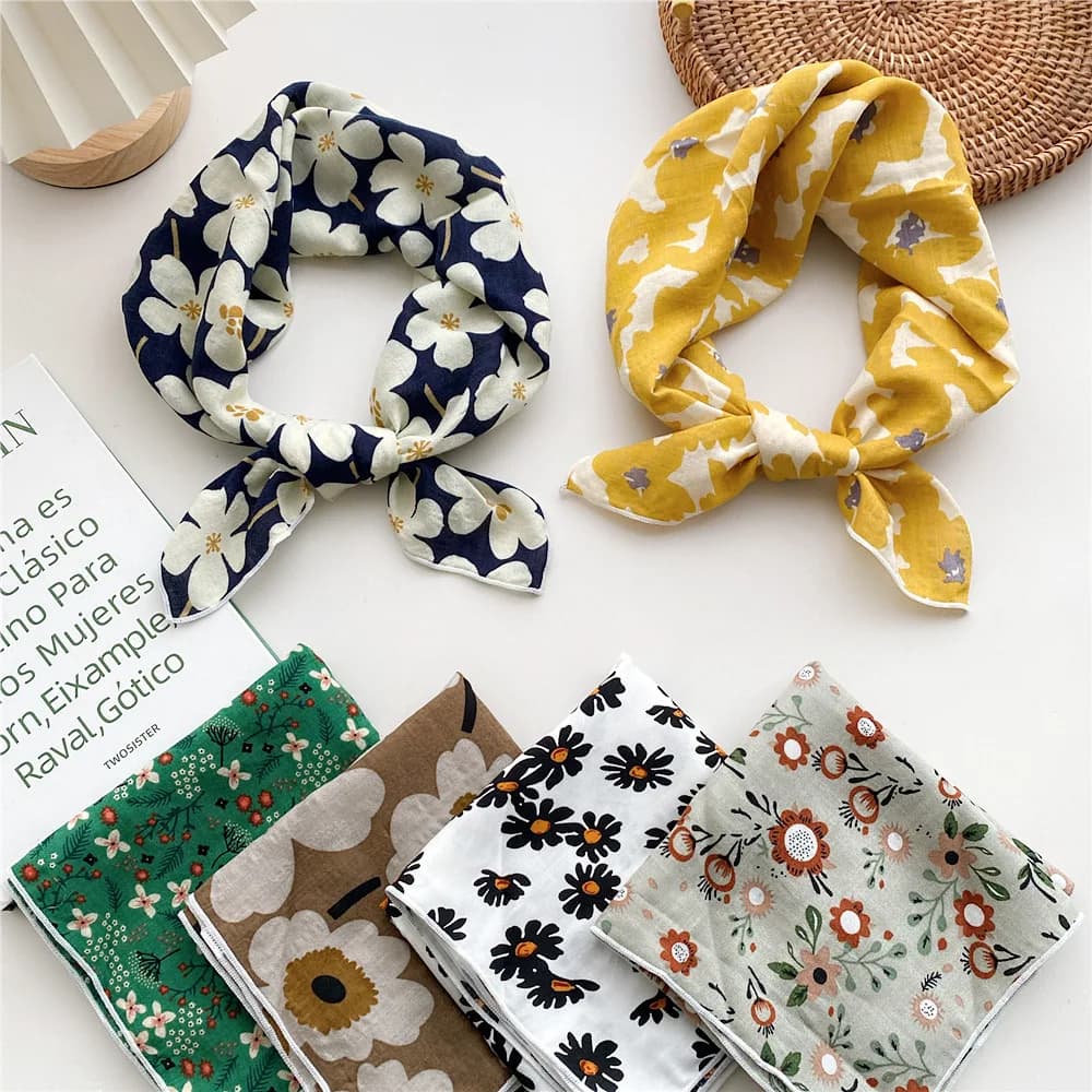 Foulard carré en coton et lin de 55 cm pour femmes, style coréen, pour étudiantes, mode printemps-au