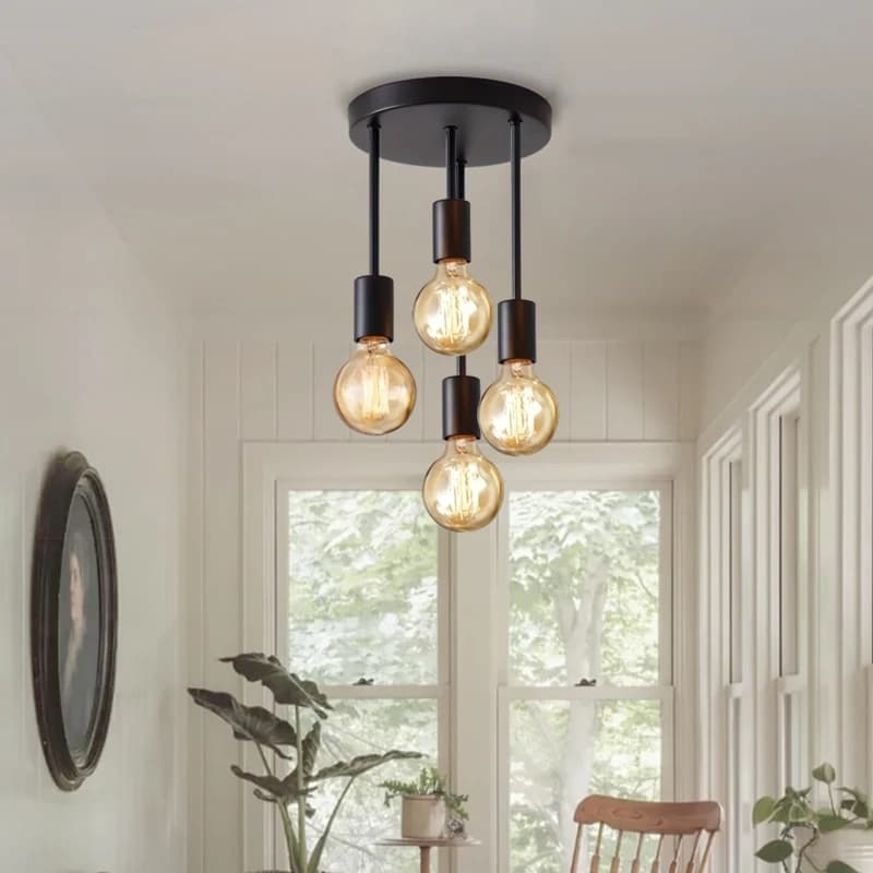 Plafonnier noir moderne à 4 ampoules E27, adapté à la chambre à coucher, à la cuisine, au couloir, a