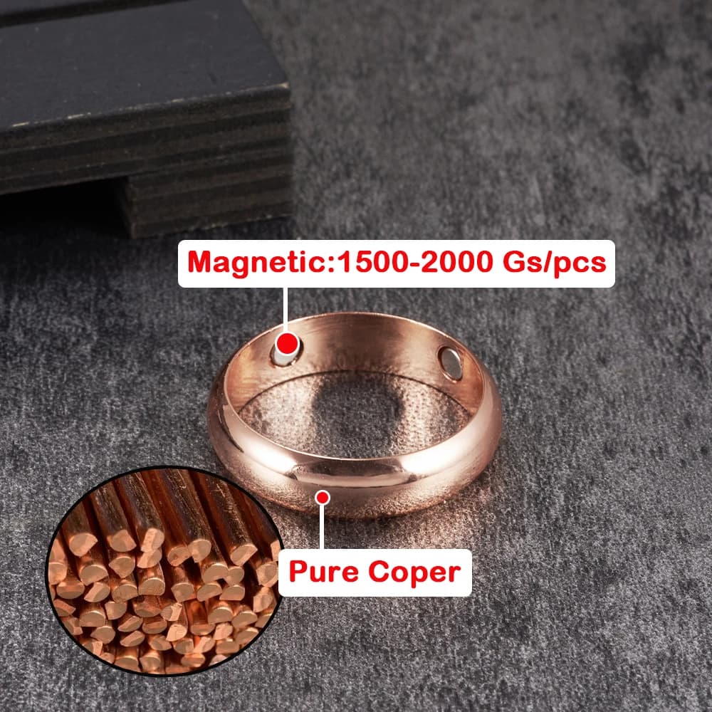 Anneaux magnétiques en cuivre pur Vinterly pour femmes et hommes, 6mm, énergie de santé, manchette o
