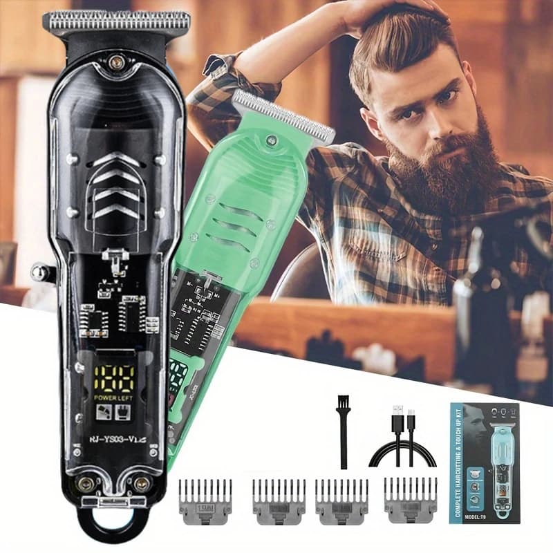 Tondeuse à cheveux électrique aste par USB pour hommes, corps transparent, tondeuse professionnelle,