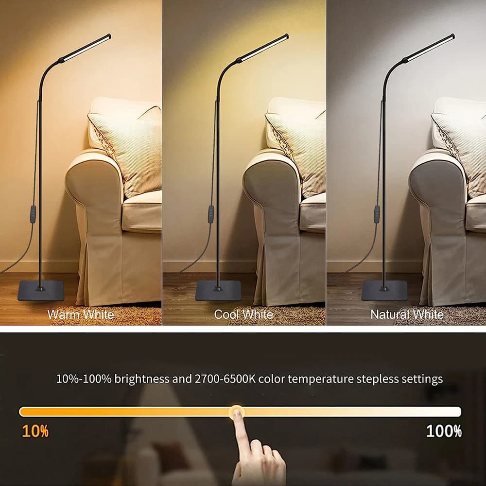 Lampadaire LED pour salon, support à col de cygne réglable, lumière à intensité variable, lampe de l
