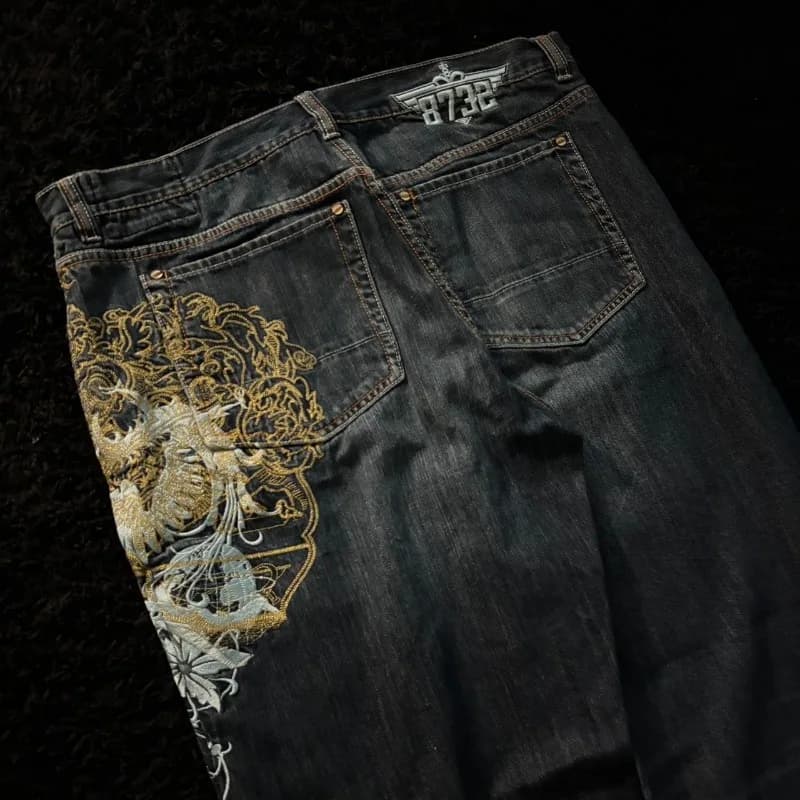 Jean Baggy brodé pour hommes, nouvelle mode américaine, motif surdimensionné, Y2K, gothique, Harajuk